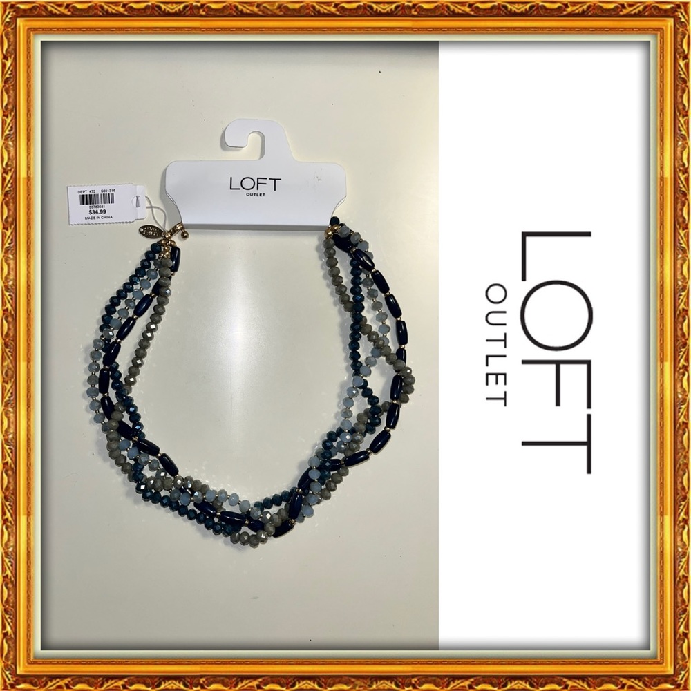 LOFT Multi-Strand Beaded Necklace in Blue and Gray